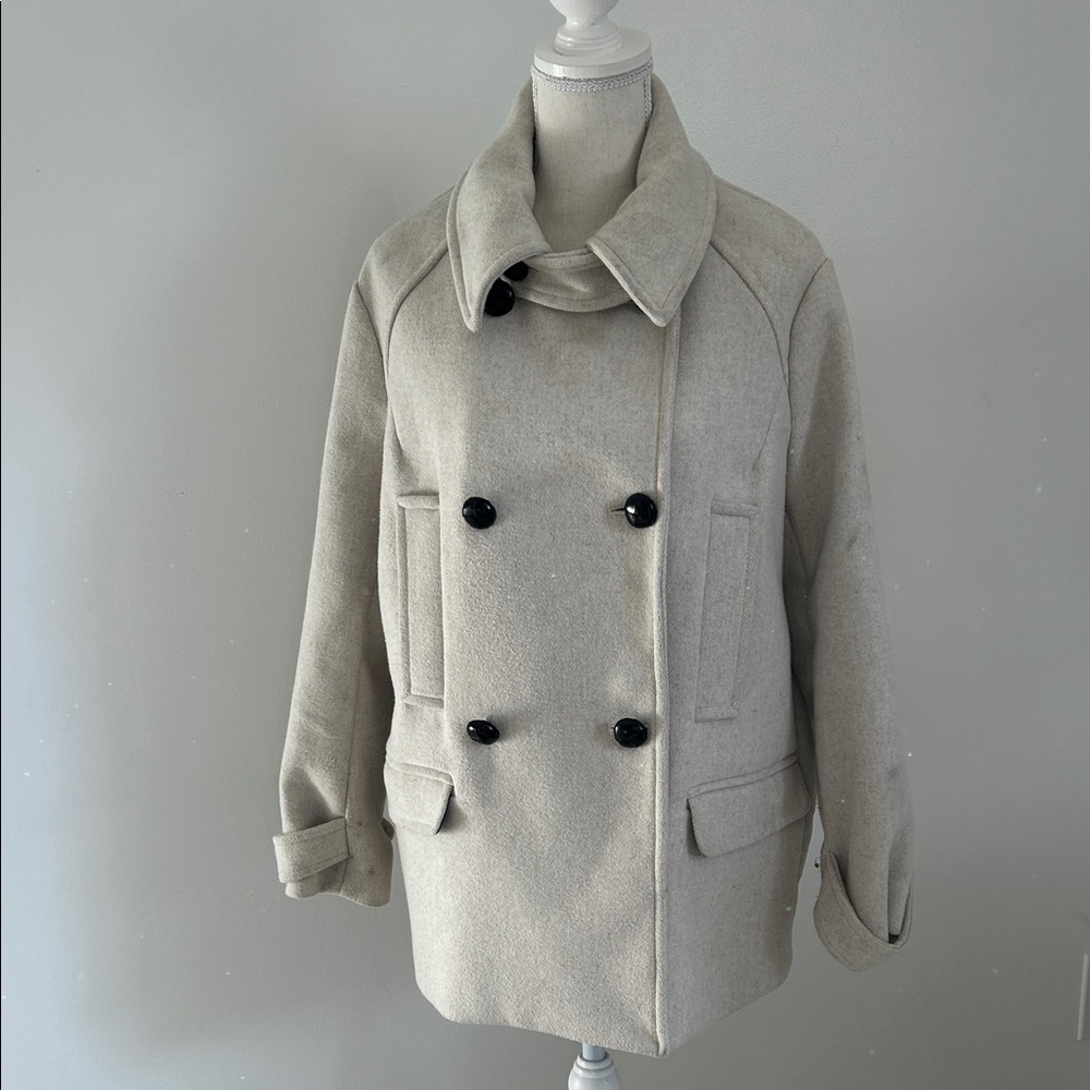 Mango Women's Beige Double-Breasted Pea Coat